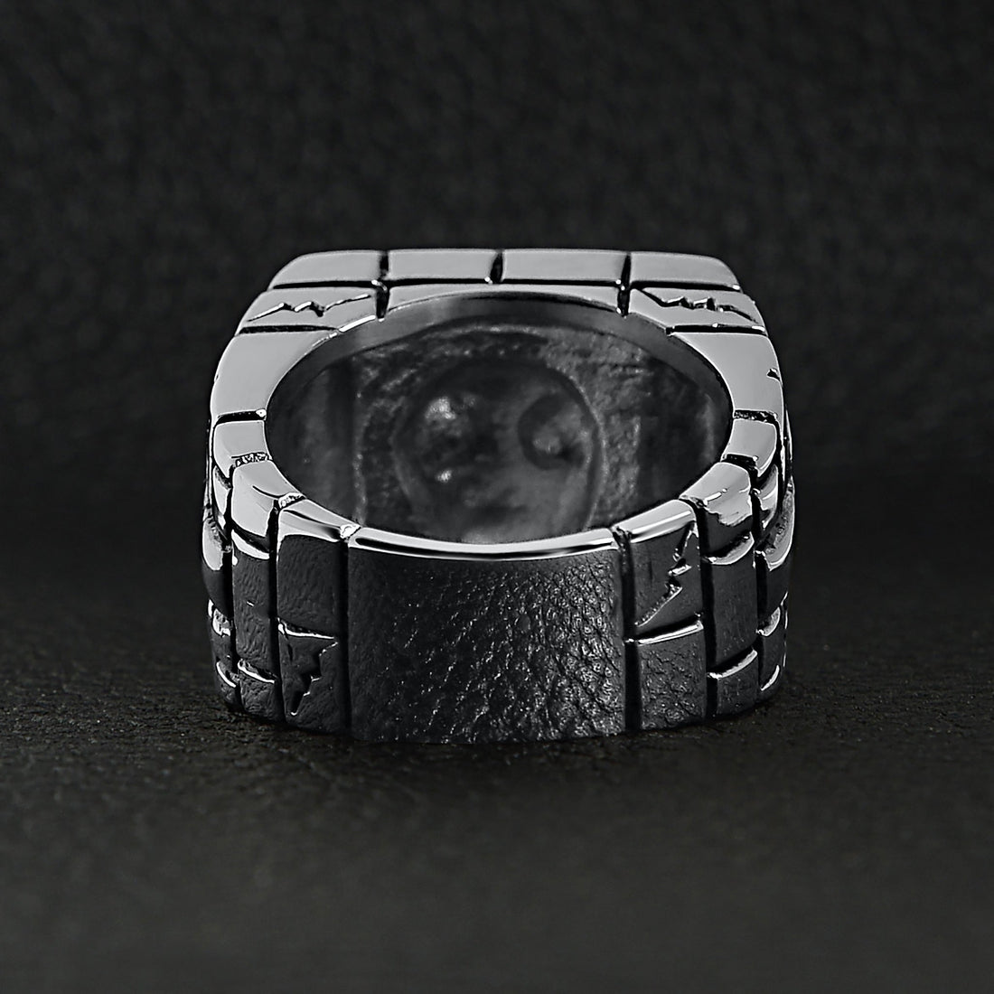 Stainless Steel Medieval Jailed Skull & 18K Gold Plated Cross Ring