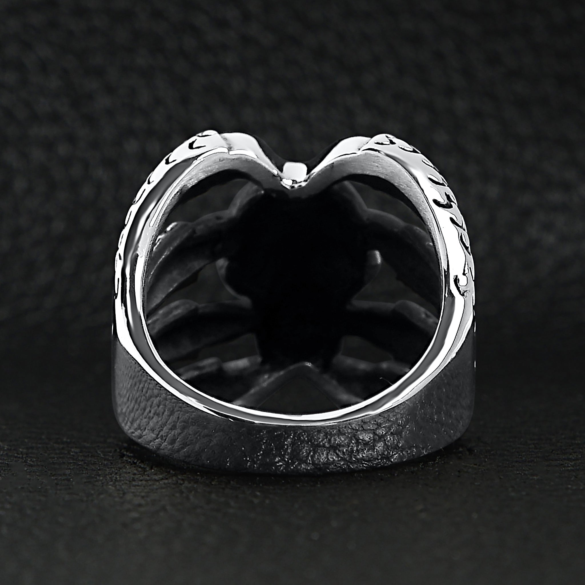 Stainless Steel Dragon Claws Holding Red CZ Eyed Skull Ring
