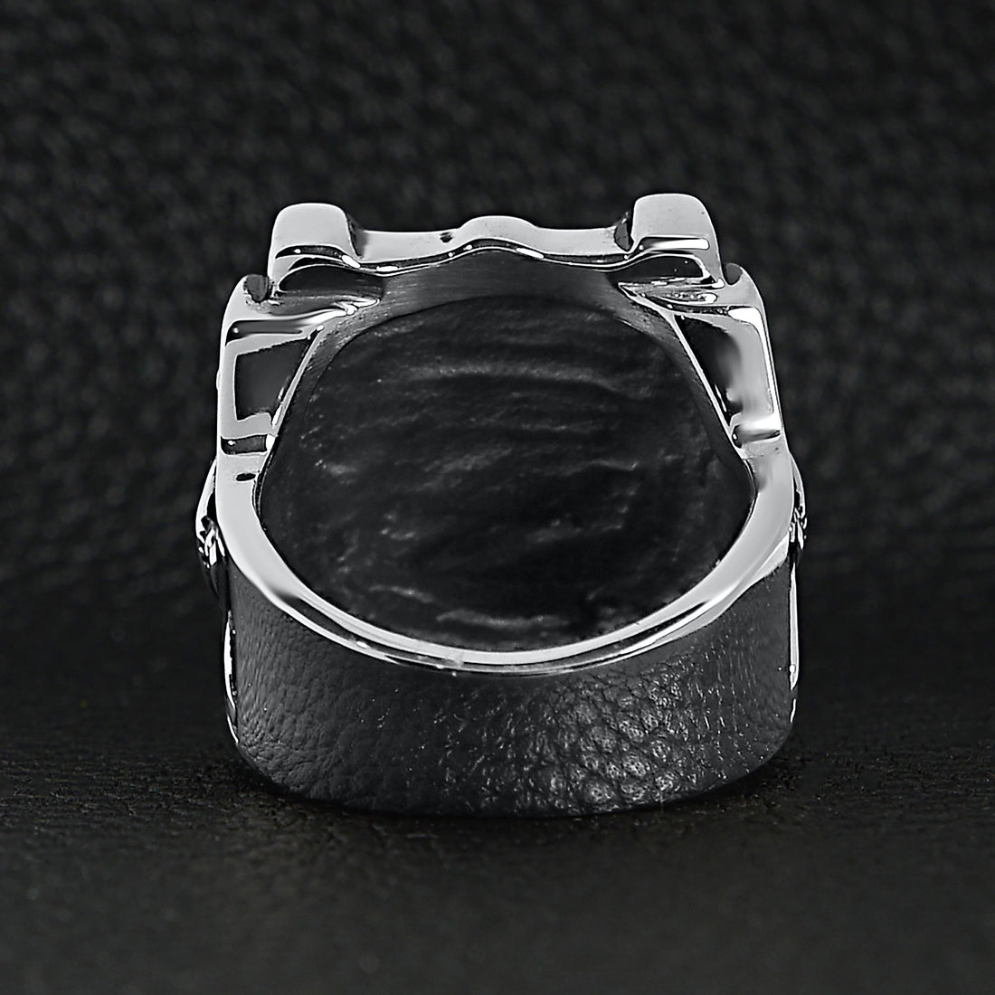 Stainless Steel Polished Studded Skull Signet Ring