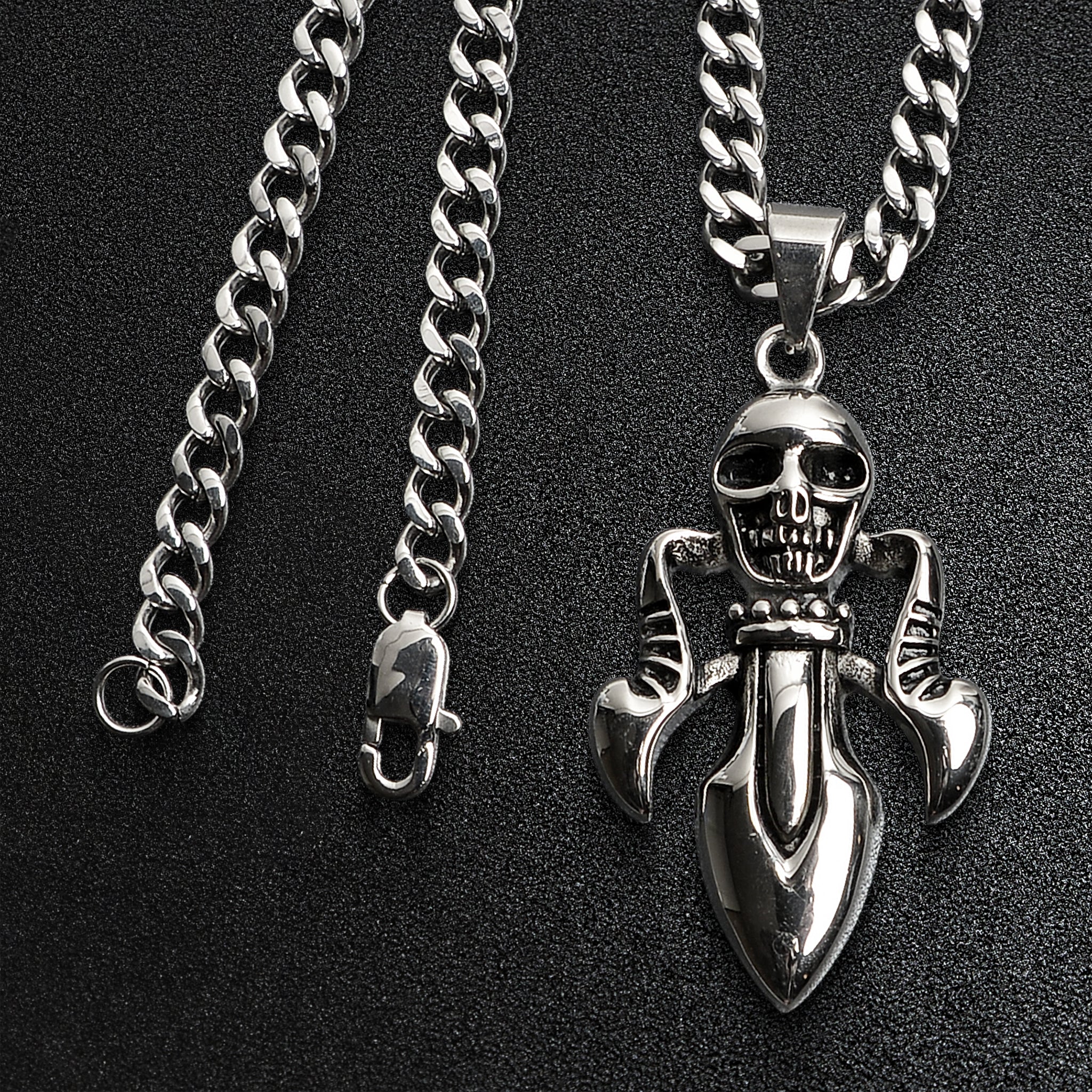Stainless Steel Skull & Dagger Curb Chain Necklace