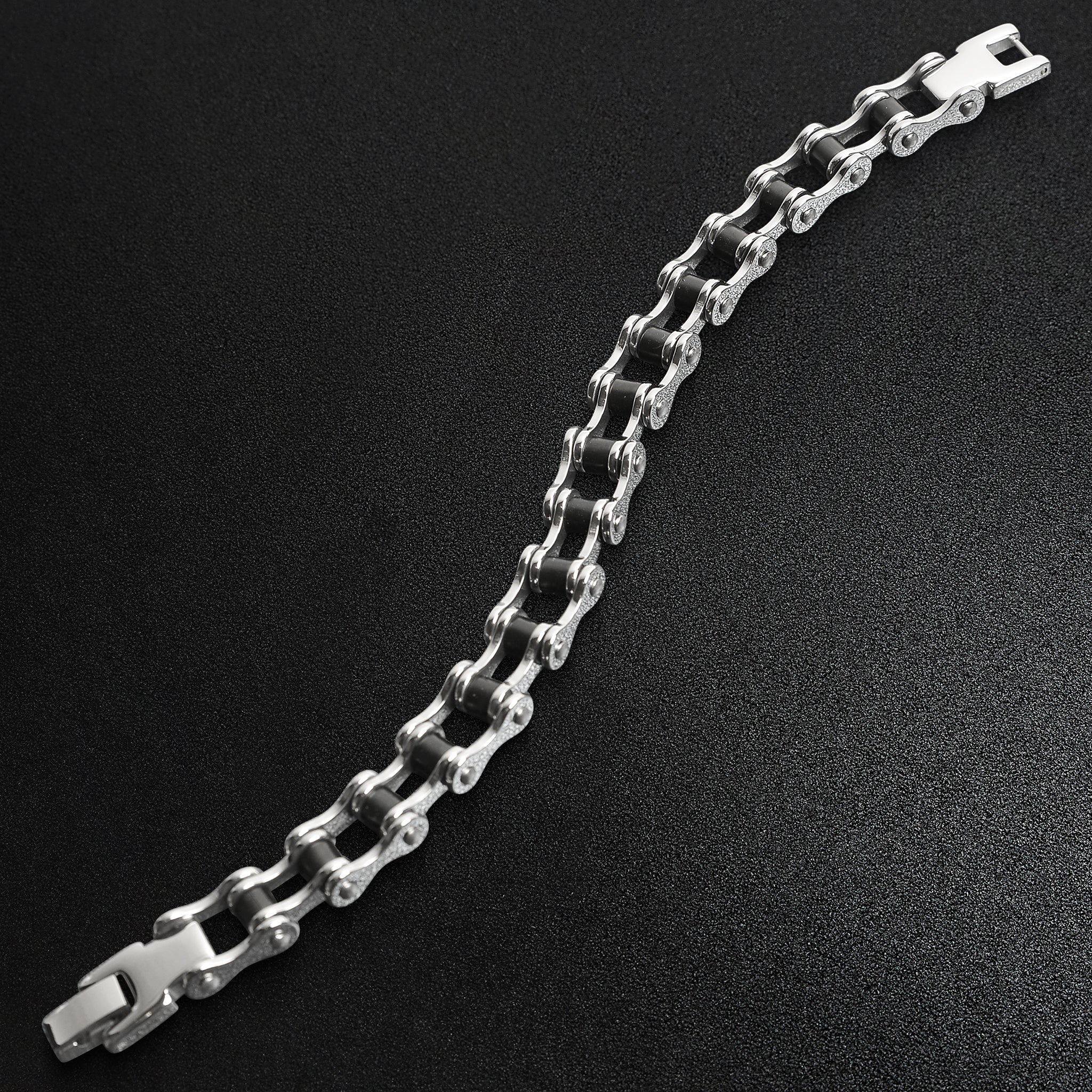 Stainless Steel And Black Bike Chain Bracelet