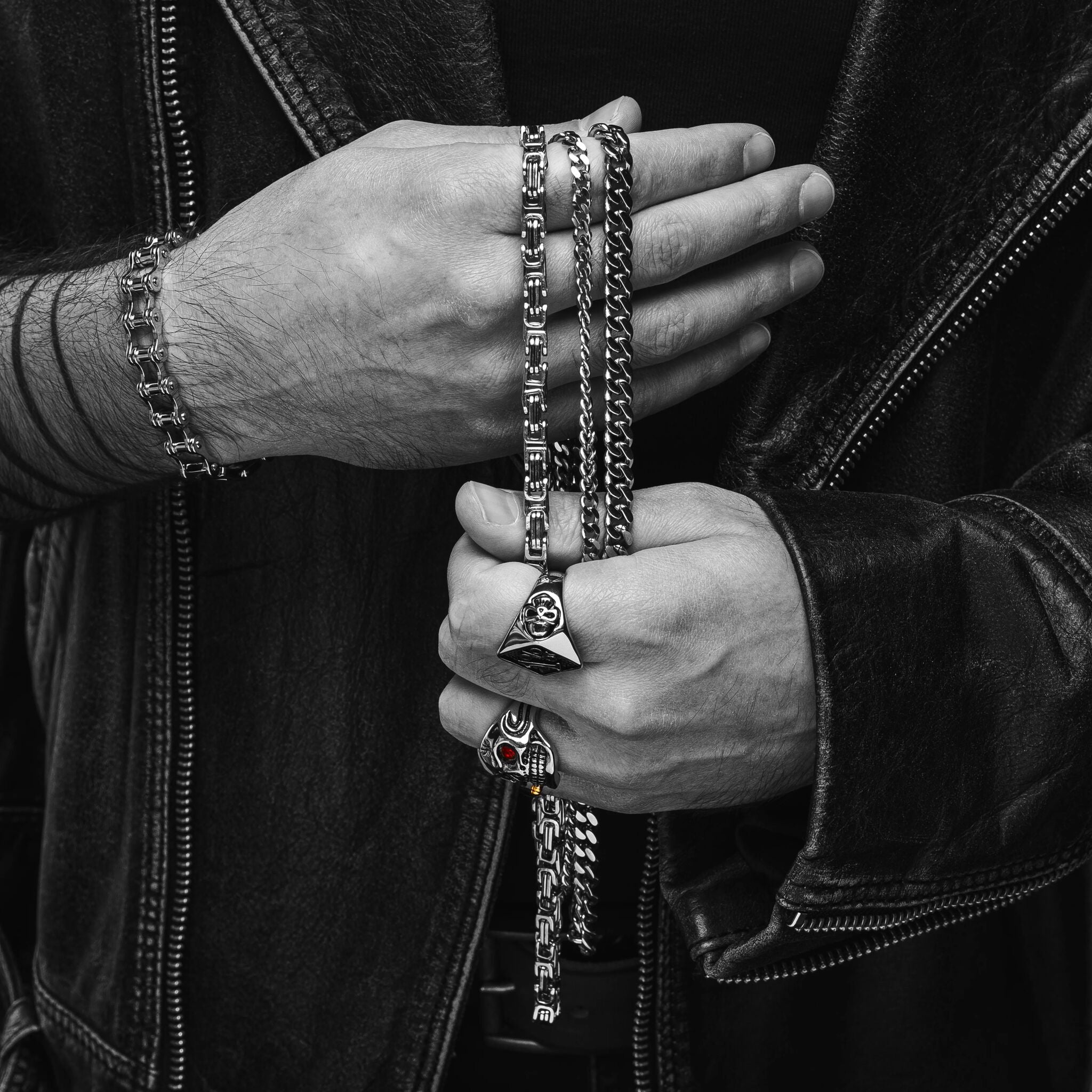 Stainless Steel And Black Byzantine Chain Necklace