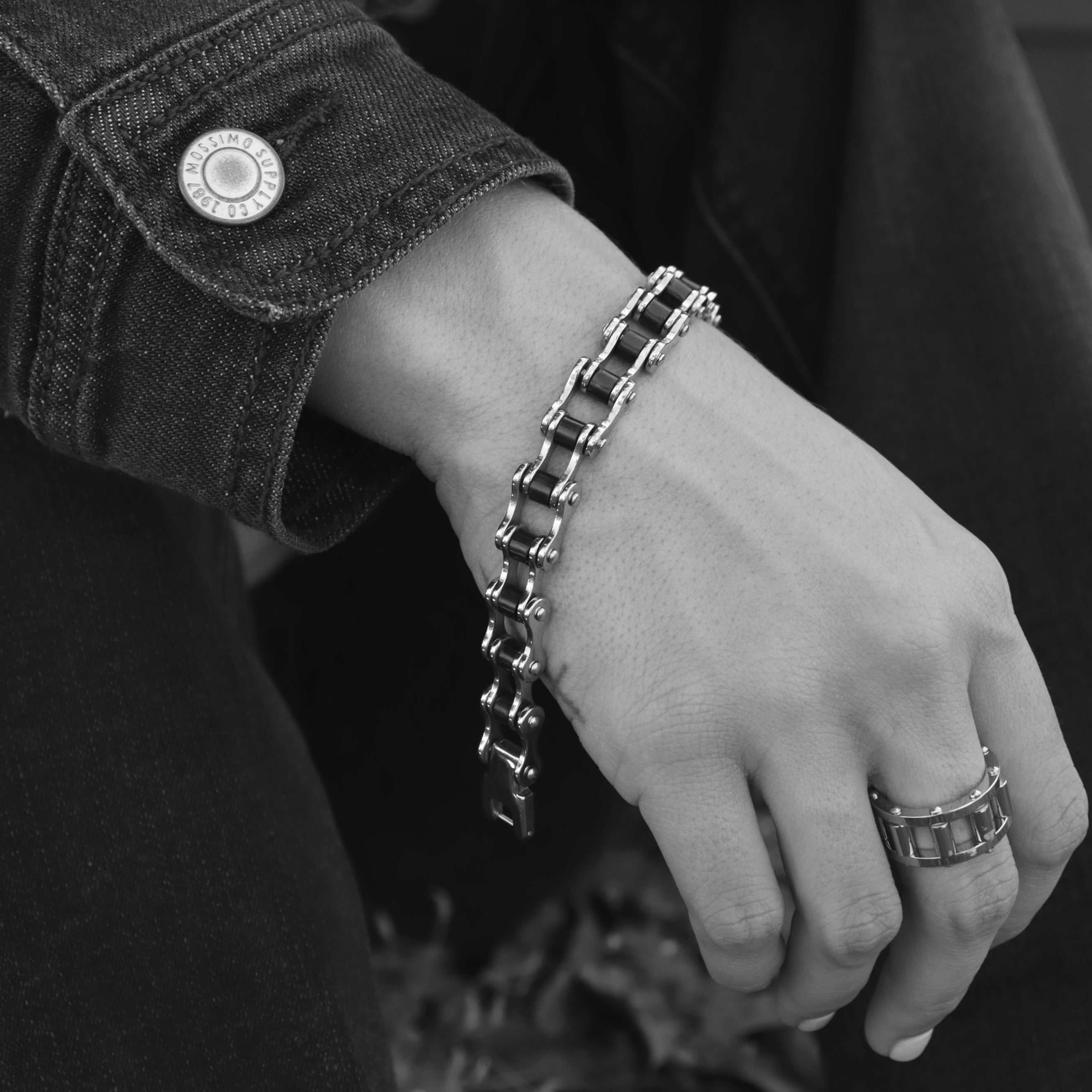 Stainless Steel And Black Bike Chain Bracelet