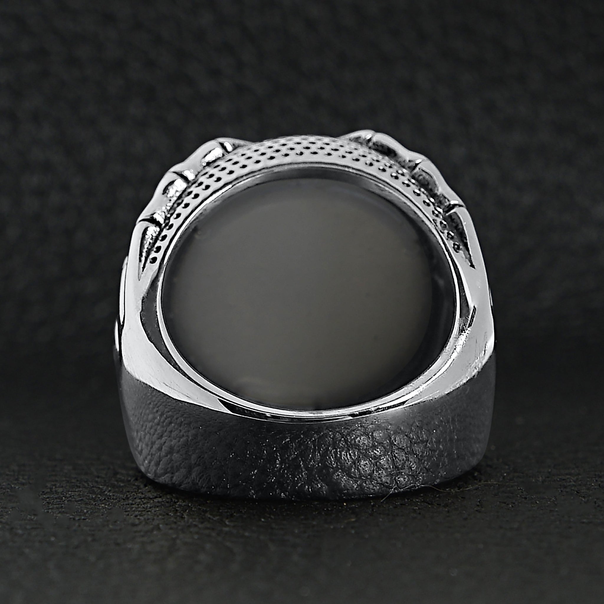 Stainless Steel Skeleton Hands Holding Blue Eyeball Ring