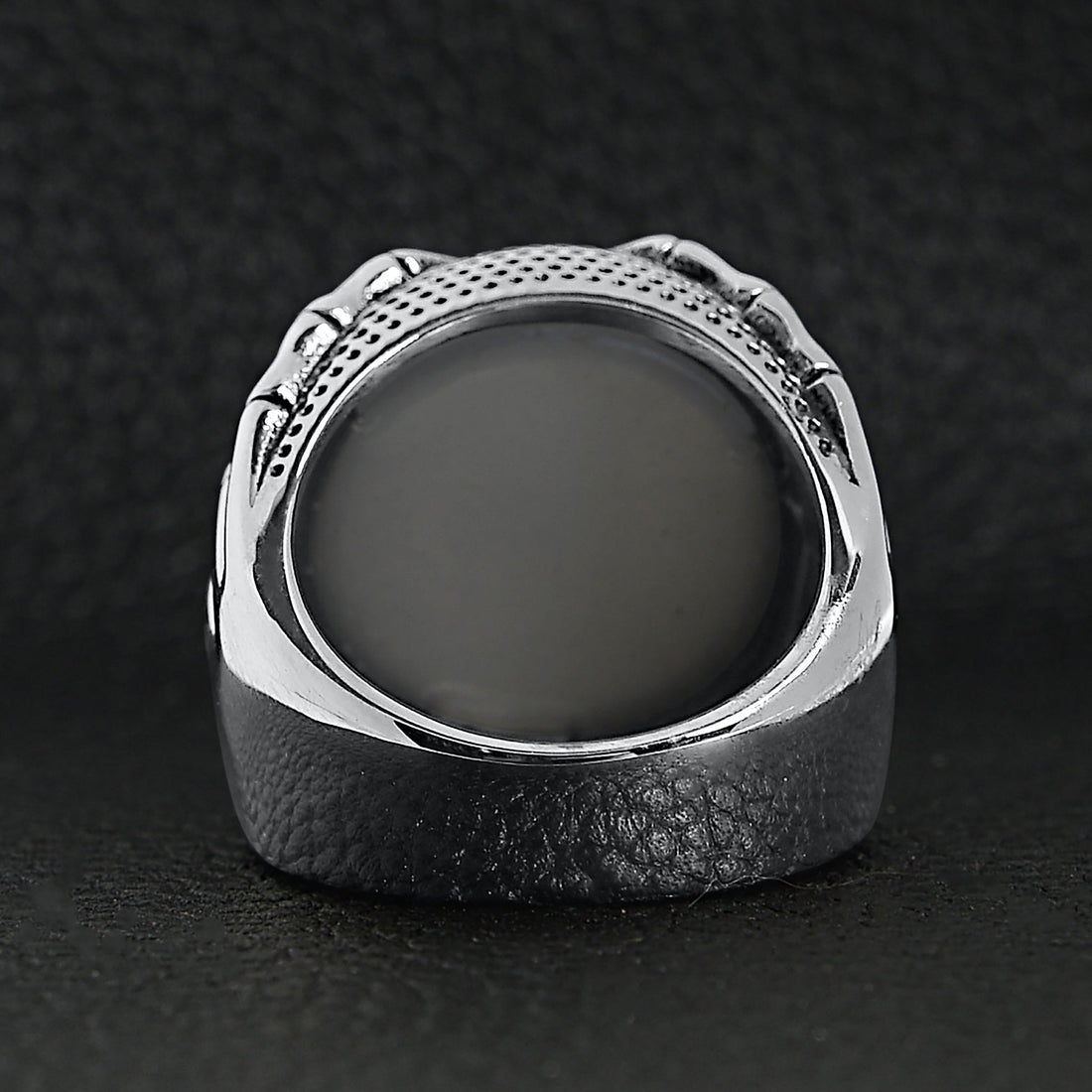 Stainless Steel Skeleton Hands Holding Blue Eyeball Ring