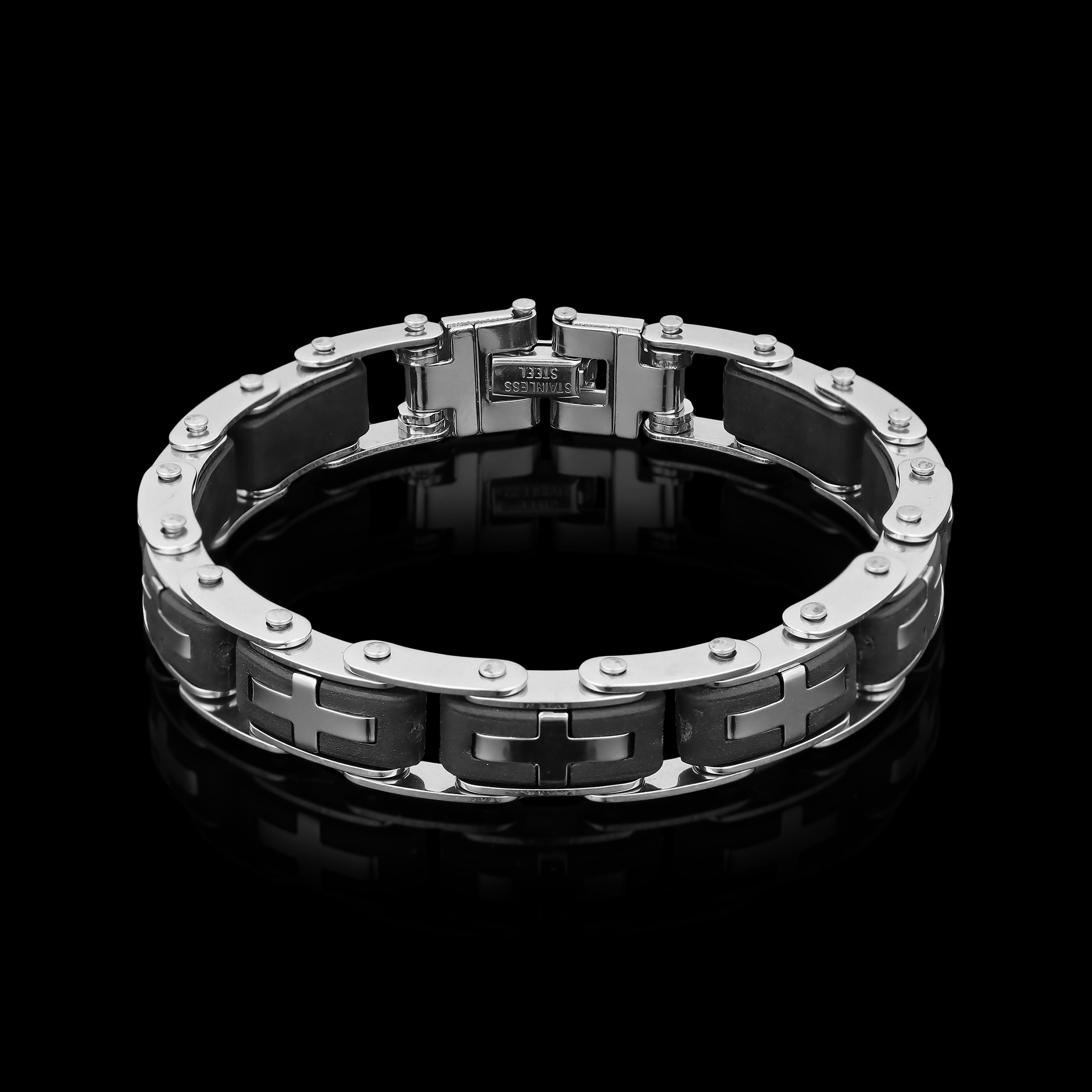 Stainless Steel And Gold Cross Bike Chain Bracelet