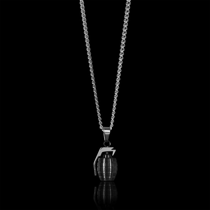 Stainless Steel Black Grenade Curb Chain Necklace