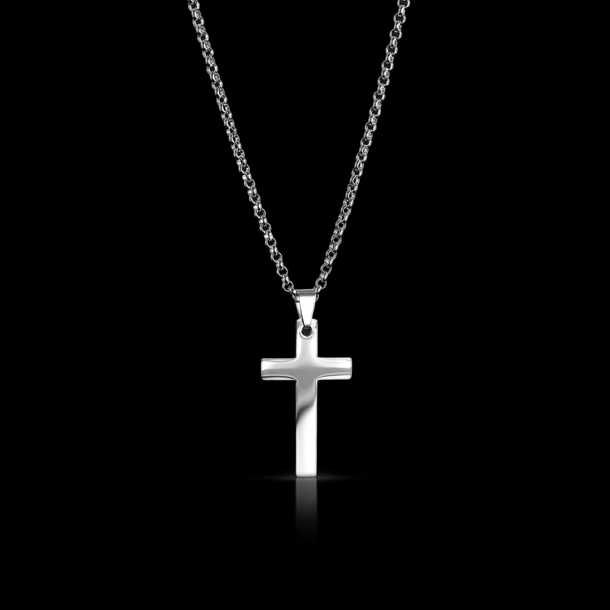 Stainless Steel Rounded Box Chain Cross Necklace