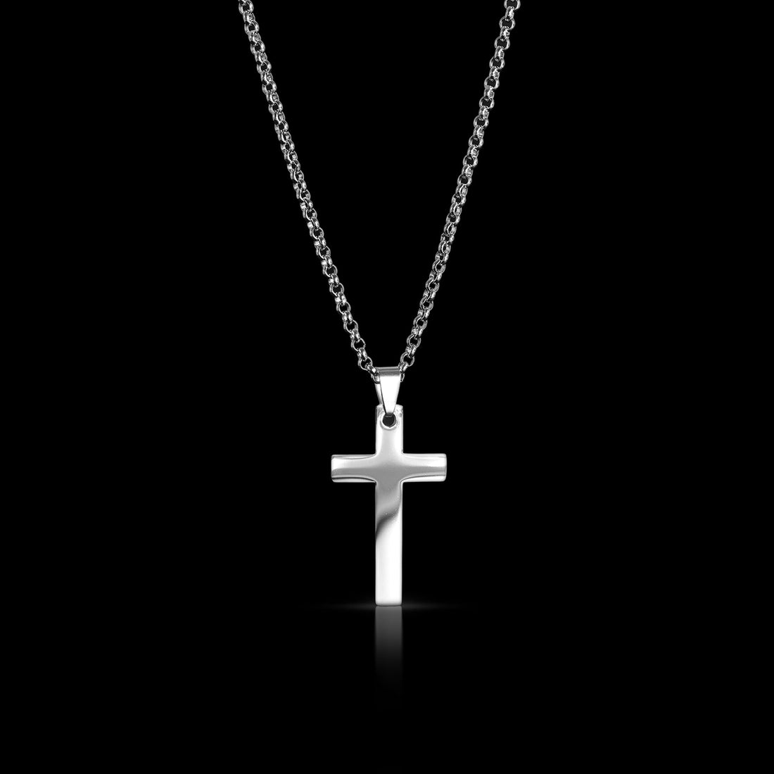 Stainless Steel Rounded Box Chain Cross Necklace
