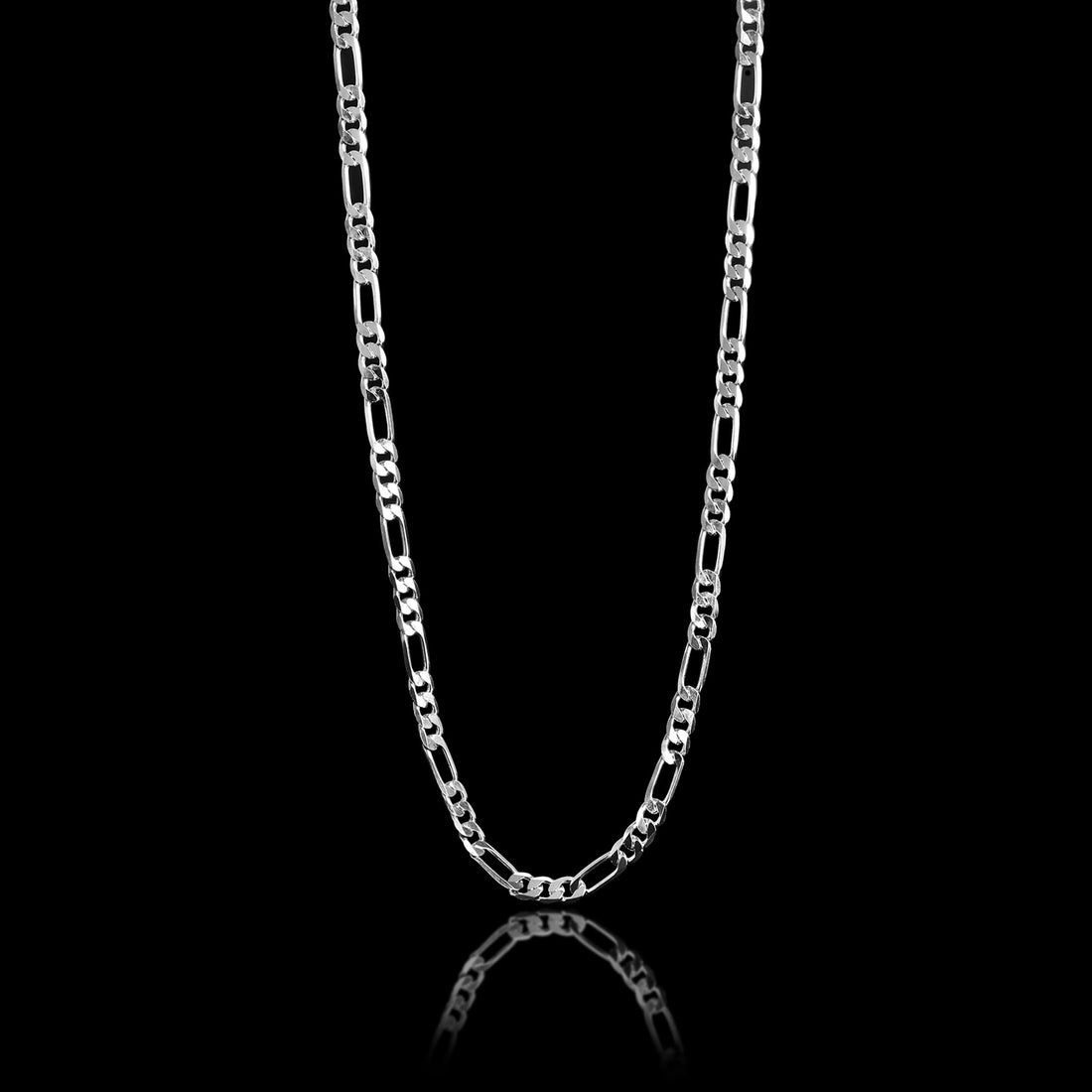 Sterling Silver Platinum Plated Diamond Cut Figaro Chain